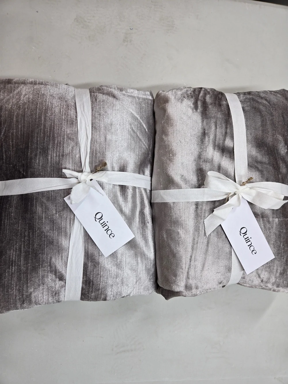 NWT QUINCE Set Of 2 48x108 Luster Velvet Curtains Silver 8920